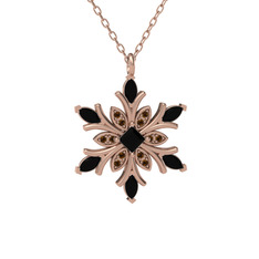 Nix Kar Tanesi Kolye - Siyah zirkon ve dumanlı kuvars 925 ayar rose altın kaplama gümüş kolye (40 cm rose altın rolo zincir) #1bki0zn
