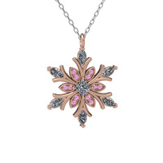 Swarovski ve pembe kuvars 18 ayar rose altın kolye (40 cm beyaz altın rolo zincir)
