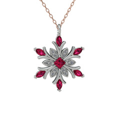 Nix Kar Tanesi Kolye - Rodolit garnet ve beyaz zirkon 14 ayar beyaz altın kolye (40 cm rose altın rolo zincir) #1crz81v