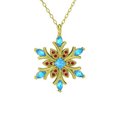 Nix Kar Tanesi Kolye - Akuamarin ve garnet 18 ayar altın kolye (40 cm altın rolo zincir) #1cs204