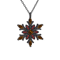 Nix Kar Tanesi Kolye - Dumanlı kuvars ve garnet 925 ayar siyah rodyum kaplama gümüş kolye (40 cm gümüş rolo zincir) #1cumf5d