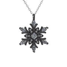 Nix Kar Tanesi Kolye - Swarovski ve pırlanta 925 ayar siyah rodyum kaplama gümüş kolye (0.1056 karat, 40 cm beyaz altın rolo zincir) #1czb5w4