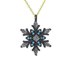 Nix Kar Tanesi Kolye - Swarovski ve akuamarin 925 ayar siyah rodyum kaplama gümüş kolye (40 cm altın rolo zincir) #1dprhom