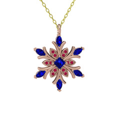 Lab safir ve rodolit garnet 925 ayar rose altın kaplama gümüş kolye (40 cm altın rolo zincir)