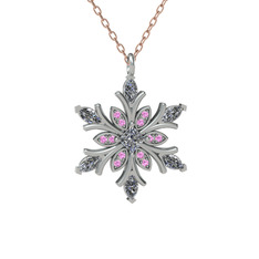 Nix Kar Tanesi Kolye - Swarovski ve pembe kuvars 18 ayar beyaz altın kolye (40 cm rose altın rolo zincir) #1e0k2kt