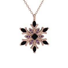 Nix Kar Tanesi Kolye - Siyah zirkon ve ametist 925 ayar rose altın kaplama gümüş kolye (40 cm gümüş rolo zincir) #1e3vxhc