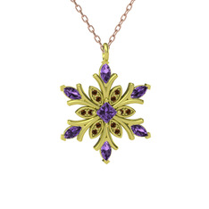 Nix Kar Tanesi Kolye - Ametist ve dumanlı kuvars 18 ayar altın kolye (40 cm rose altın rolo zincir) #1ecm1rv