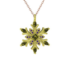 Peridot ve ametist 18 ayar altın kolye (40 cm rose altın rolo zincir)