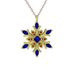 Lab safir ve garnet 18 ayar altın kolye (40 cm rose altın rolo zincir)
