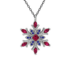 Nix Kar Tanesi Kolye - Rodolit garnet ve lab safir 8 ayar beyaz altın kolye (40 cm gümüş rolo zincir) #1em1y59