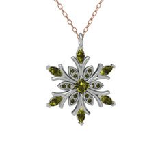 Nix Kar Tanesi Kolye - Peridot 8 ayar beyaz altın kolye (40 cm rose altın rolo zincir) #1emqlvi