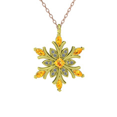 Nix Kar Tanesi Kolye - Sitrin ve pırlanta 18 ayar altın kolye (0.1056 karat, 40 cm gümüş rolo zincir) #1er0c3k