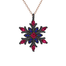 Rodolit garnet ve lab safir 925 ayar siyah rodyum kaplama gümüş kolye (40 cm gümüş rolo zincir)