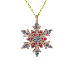 Swarovski ve rodolit garnet 14 ayar rose altın kolye (40 cm altın rolo zincir)