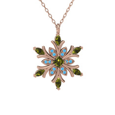 Peridot ve akuamarin 8 ayar rose altın kolye (40 cm rose altın rolo zincir)