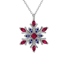 Rodolit garnet ve lab safir 925 ayar gümüş kolye (40 cm beyaz altın rolo zincir)