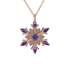 Nix Kar Tanesi Kolye - Ametist ve beyaz zirkon 925 ayar rose altın kaplama gümüş kolye (40 cm rose altın rolo zincir) #1f4jswr