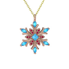 Nix Kar Tanesi Kolye - Akuamarin ve rodolit garnet 8 ayar rose altın kolye (40 cm altın rolo zincir) #1fa1pg1