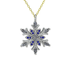 Nix Kar Tanesi Kolye - Swarovski ve lab safir 18 ayar beyaz altın kolye (40 cm altın rolo zincir) #1fgi0n2
