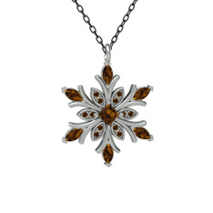 Dumanlı kuvars 14 ayar beyaz altın kolye (40 cm gümüş rolo zincir)