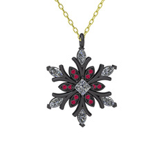 Nix Kar Tanesi Kolye - Beyaz zirkon ve rodolit garnet 925 ayar siyah rodyum kaplama gümüş kolye (40 cm gümüş rolo zincir) #1flcv5v