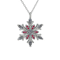 Swarovski ve rodolit garnet 14 ayar beyaz altın kolye (40 cm beyaz altın rolo zincir)