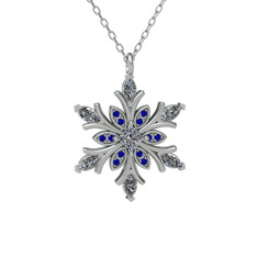 Nix Kar Tanesi Kolye - Swarovski ve lab safir 14 ayar beyaz altın kolye (40 cm beyaz altın rolo zincir) #1g8zo8q