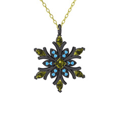 Nix Kar Tanesi Kolye - Peridot ve akuamarin 925 ayar siyah rodyum kaplama gümüş kolye (40 cm gümüş rolo zincir) #1gajd7v