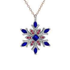 Lab safir ve rodolit garnet 8 ayar beyaz altın kolye (40 cm rose altın rolo zincir)