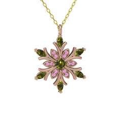 Nix Kar Tanesi Kolye - Peridot ve pembe kuvars 925 ayar rose altın kaplama gümüş kolye (40 cm altın rolo zincir) #1ggmsj0