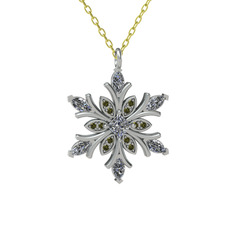 Nix Kar Tanesi Kolye - Beyaz zirkon ve peridot 14 ayar beyaz altın kolye (40 cm altın rolo zincir) #1gjgn7g