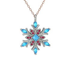 Akuamarin ve rodolit garnet 14 ayar beyaz altın kolye (40 cm rose altın rolo zincir)