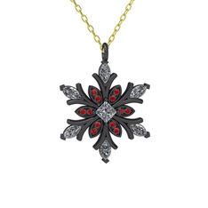 Nix Kar Tanesi Kolye - Swarovski ve garnet 925 ayar siyah rodyum kaplama gümüş kolye (40 cm altın rolo zincir) #1gouy90