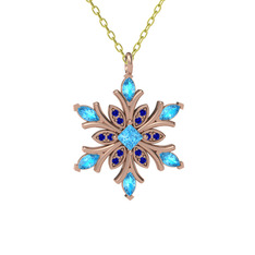 Nix Kar Tanesi Kolye - Akuamarin ve lab safir 8 ayar rose altın kolye (40 cm altın rolo zincir) #1gq5vmt