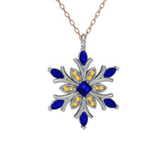 Lab safir ve sitrin 8 ayar beyaz altın kolye (40 cm rose altın rolo zincir)