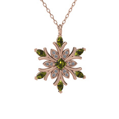 Peridot ve beyaz zirkon 8 ayar rose altın kolye (40 cm rose altın rolo zincir)