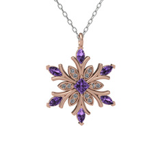 Nix Kar Tanesi Kolye - Ametist ve pırlanta 925 ayar rose altın kaplama gümüş kolye (0.1056 karat, 40 cm beyaz altın rolo zincir) #1gxh6wd