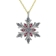 Beyaz zirkon ve rodolit garnet 18 ayar beyaz altın kolye (40 cm altın rolo zincir)