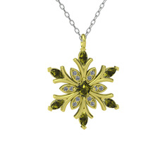 Peridot ve pırlanta 14 ayar altın kolye (0.1056 karat, 40 cm beyaz altın rolo zincir)