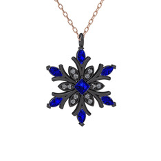 Nix Kar Tanesi Kolye - Lab safir ve swarovski 925 ayar siyah rodyum kaplama gümüş kolye (40 cm rose altın rolo zincir) #1hw8uh8