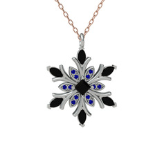 Nix Kar Tanesi Kolye - Siyah zirkon ve lab safir 925 ayar gümüş kolye (40 cm rose altın rolo zincir) #1i0aq46