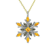 Nix Kar Tanesi Kolye - Sitrin ve peridot 18 ayar beyaz altın kolye (40 cm altın rolo zincir) #1i3mwxc