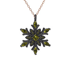 Nix Kar Tanesi Kolye - Peridot 925 ayar siyah rodyum kaplama gümüş kolye (40 cm rose altın rolo zincir) #1iakqtq