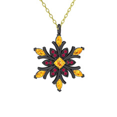 Nix Kar Tanesi Kolye - Sitrin ve rodolit garnet 925 ayar siyah rodyum kaplama gümüş kolye (40 cm gümüş rolo zincir) #1ipjypr