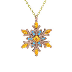 Nix Kar Tanesi Kolye - Sitrin ve akuamarin 8 ayar rose altın kolye (40 cm gümüş rolo zincir) #1iq1kt9