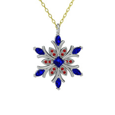 Lab safir ve garnet 18 ayar beyaz altın kolye (40 cm altın rolo zincir)