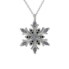 Swarovski ve siyah zirkon 18 ayar beyaz altın kolye (40 cm beyaz altın rolo zincir)