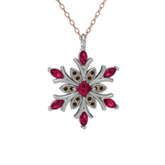 Rodolit garnet ve dumanlı kuvars 925 ayar gümüş kolye (40 cm rose altın rolo zincir)