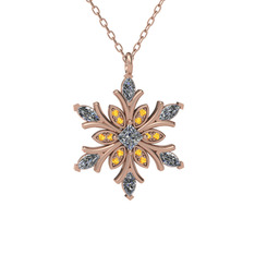 Nix Kar Tanesi Kolye - Beyaz zirkon ve sitrin 925 ayar rose altın kaplama gümüş kolye (40 cm gümüş rolo zincir) #1jf8zl3