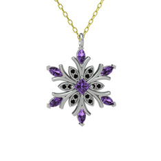 Nix Kar Tanesi Kolye - Ametist ve siyah zirkon 18 ayar beyaz altın kolye (40 cm altın rolo zincir) #1jp4ewz